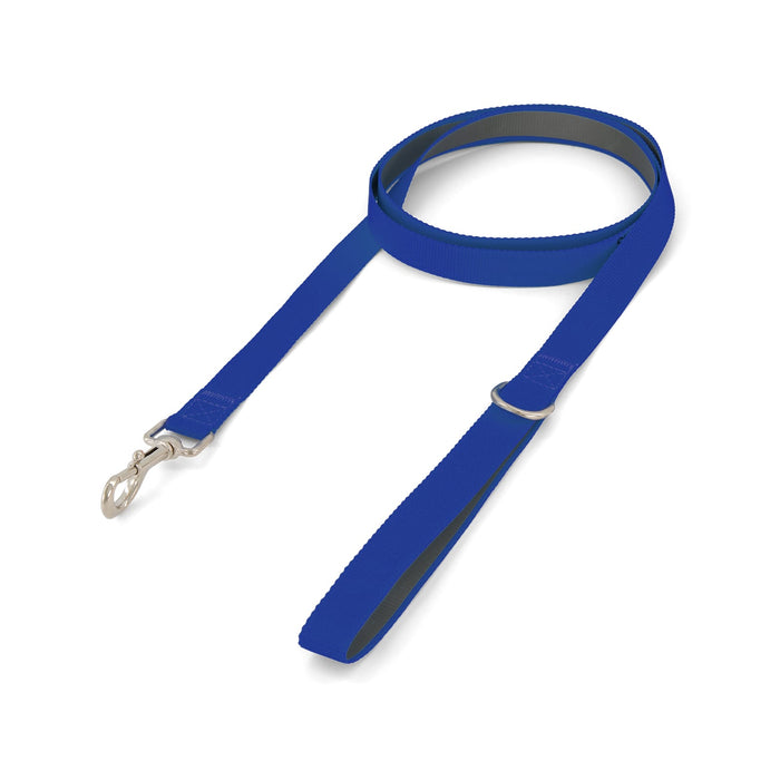 Printed Dog Lead - A blue printed dog lead with a metal clip and a contrasting inner lining. Features a logo on the handle.