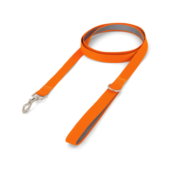Printed Dog Lead - An orange printed dog lead with a silver clip and grey lining, featuring a soft grip handle.