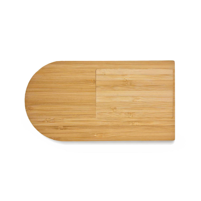 Cup Warmer with Inductive Charger - A bamboo cutting board featuring a smooth surface and an oval edge, with a rectangular inset area for slicing.
