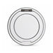 Puck Magnetic Phone and Watch Charger with Stand - A round, silver magnetic charger with a stand, featuring a smooth surface and a hinged element.