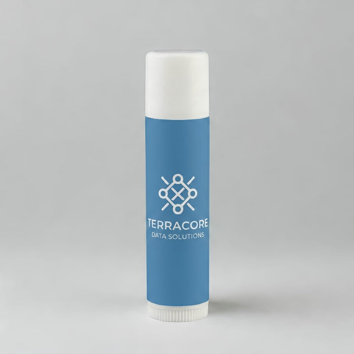 Flavoured Lip Balm SPF - A cylindrical lip balm tube in light blue featuring a white cap and a logo.