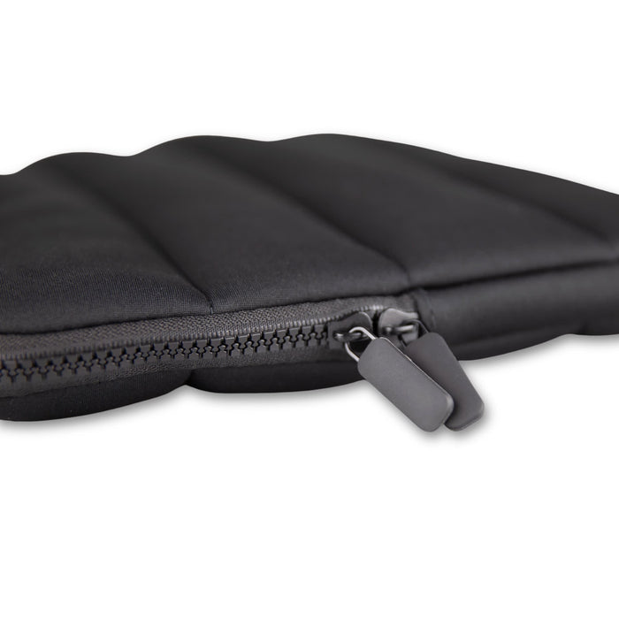 Bubble Neoprene Laptop Sleeve 16 inch - A black bubble neoprene laptop sleeve with a zip closure, featuring padded sections for protection.