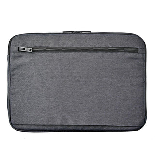 Cupertino Laptop Sleeve 16 - A grey laptop sleeve with a zippered compartment, designed for a 16-inch laptop. It features a textured fabric and branding.