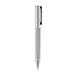 Geneva Metal Pen - A silver metal pen with a textured grip and a clip, featuring a logo on the barrel.