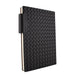 Nexus Notebook - A black, woven-textured Nexus Notebook with a strap closure, featuring a plain cover and a branding logo.