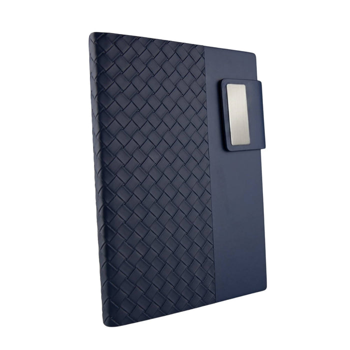 Nexus Notebook - A navy Nexus Notebook featuring a textured cover and a metallic clip. It has a modern, stylish design.
