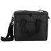 Large Nylon Cooler Bag - A black cooler bag featuring dual handles and a detachable shoulder strap, with a zippered main compartment and front pocket.