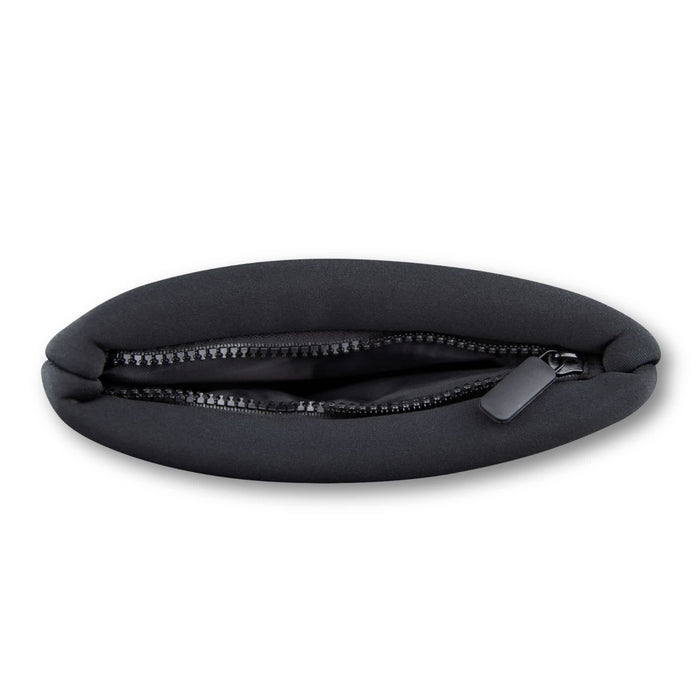 Bubble Neoprene Cosmetic Bag - A black neoprene cosmetic bag with a zippered opening, featuring a smooth, rounded design and a subtle logo.