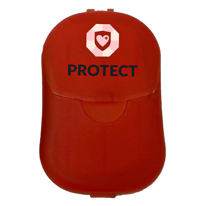 Soapy - A red protective case with a circular logo and the word "PROTECT" prominently displayed on the front.