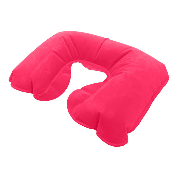 Doux Travel Neck Pillow - A pink travel neck pillow with a unique U-shape design and soft surface, featuring a simple logo.