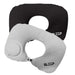 Jodie Inflatable Neck Pillow - A black and a grey Jodie inflatable neck pillow with a circular valve and a logo on each pillow.