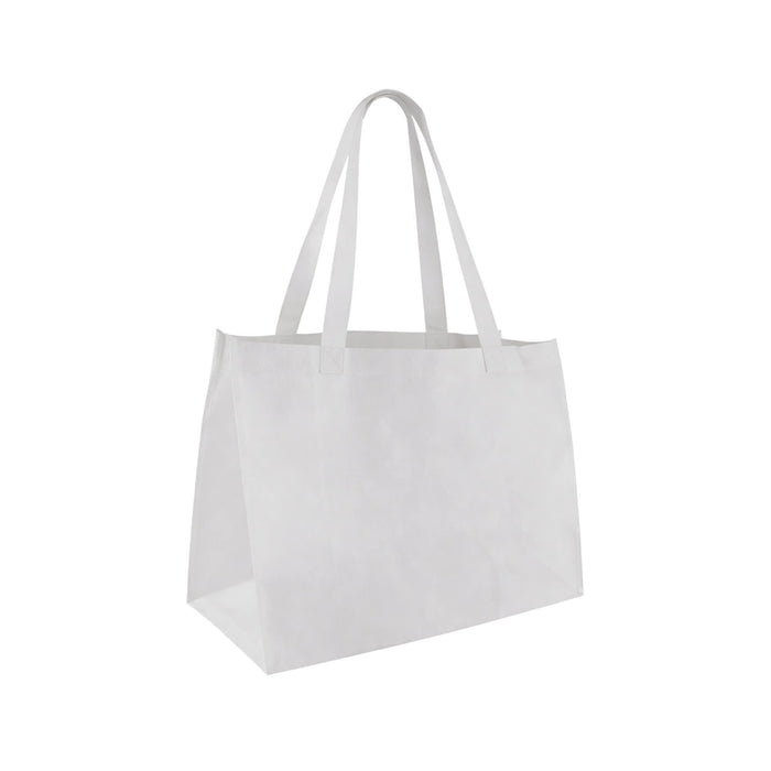 Medium Non Woven Tote - A medium non-woven tote bag in white with two sturdy handles and a branded logo.