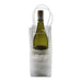 Icy Bags - Medium - A transparent cooler bag containing a wine bottle and ice, with a white handle and a branding logo.