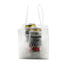 Icy Bags - Large - A transparent cooler bag holding two cans of Canadian Club, filled with ice, featuring a logo on the front.