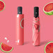Full Colour Poppins Umbrella - A pink watermelon-themed umbrella with a matching sleeve, featuring vibrant green and red watermelon designs.