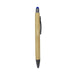 Manopoli Bamboo Pen - A bamboo pen with a blue stylus tip and a black ballpoint end, featuring a branding logo.
