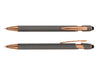 Colombo Rose Gold Stylus Pen - A stylus pen in grey with rose gold accents, featuring a smooth finish and a clip. Also includes a logo.