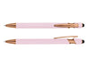 Colombo Rose Gold Stylus Pen - A rose gold stylus pen with a pink barrel, featuring a logo and a smooth writing tip.