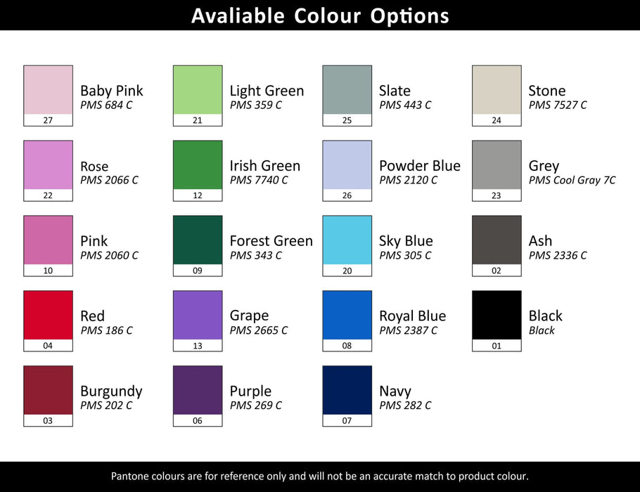 Colombo Rose Gold Stylus Pen - A colour chart featuring various options including shades like Baby Pink, Light Green, and Rose, along with their Pantone codes.