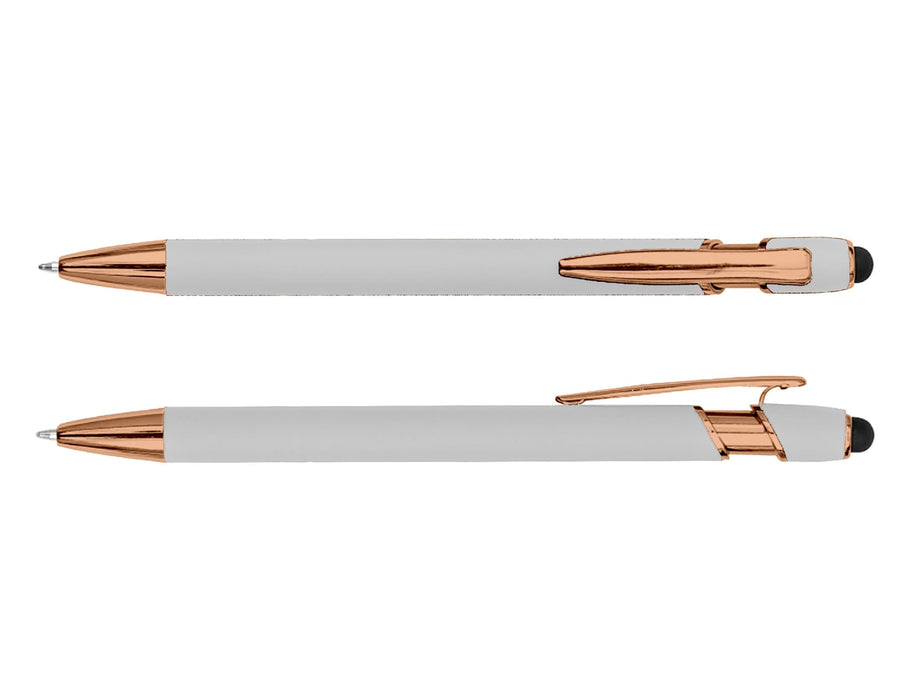 Colombo Rose Gold Stylus Pen - A rose gold stylus pen with a sleek white body, featuring a branding logo on the side.