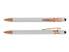 Colombo Rose Gold Stylus Pen - A rose gold stylus pen with a sleek white body, featuring a branding logo on the side.