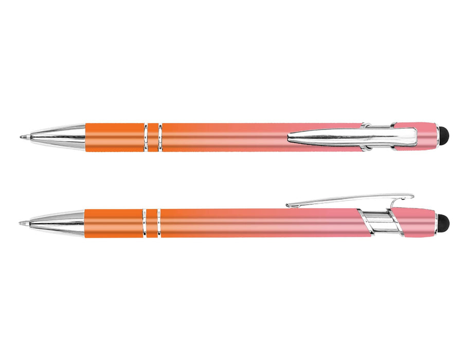 Colombo Horizon Stylus Pen - A stylus pen featuring a pink and orange body with chrome accents and a black stylus tip.