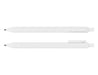 Virgo Ball Point Pen - A white ballpoint pen displayed from two angles, featuring a clip and a smooth design. It has a logo.
