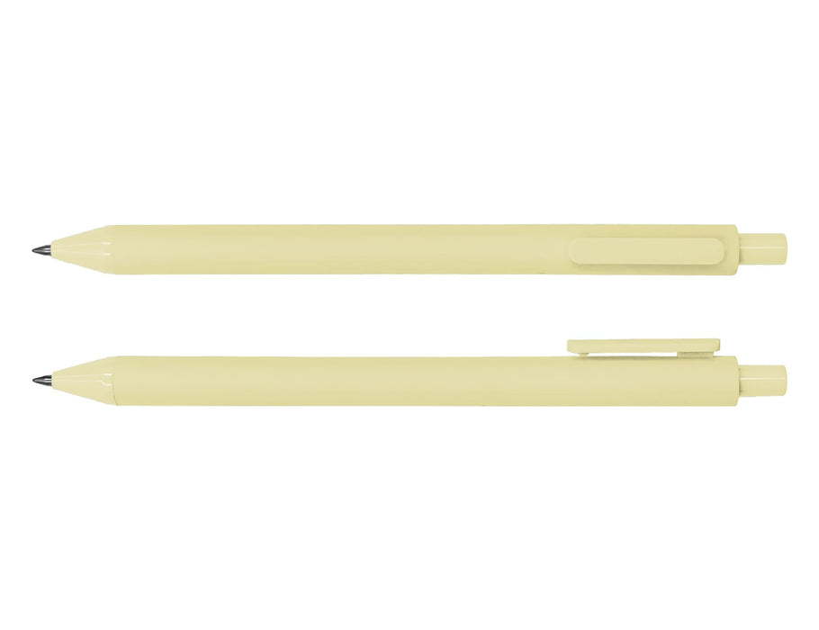 Virgo Ball Point Pen - A yellow ballpoint pen displayed from two angles, featuring a sleek design and a clip for attachment.