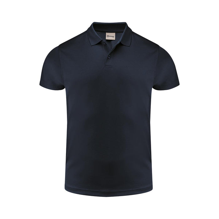 Men's Smash Polo - A navy blue men's polo shirt with a collar and short sleeves, featuring a branding logo.