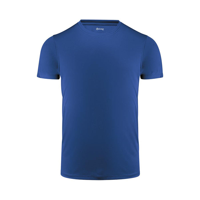 Men's Run Active Tee - A blue men's active tee with a crew neckline and short sleeves. Features a logo on the neckline.