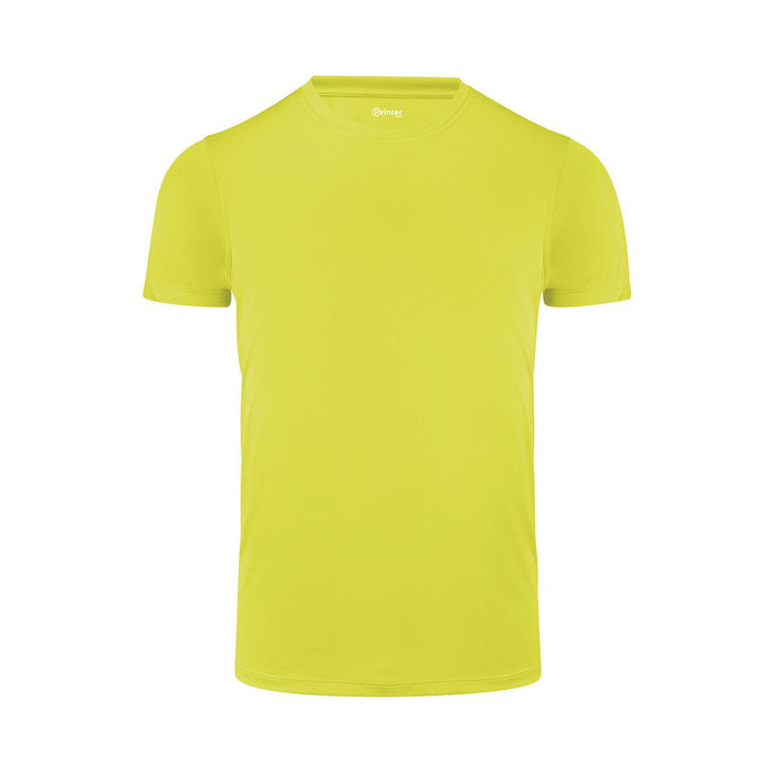 Men's Run Active Tee - A bright yellow men's active tee with a classic crew neckline and short sleeves. Features a logo on the label.