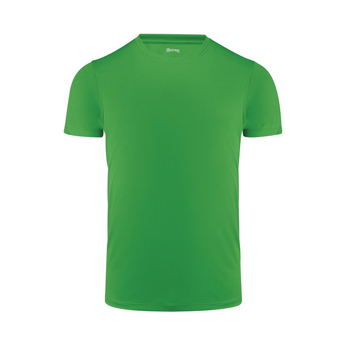 Men's Run Active Tee - A green men's T-shirt with a round neck and short sleeves, featuring a logo.