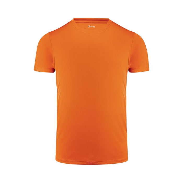 Men's Run Active Tee - An orange men's active tee with a round neckline and short sleeves. The shirt features a logo on the front.