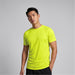 Men's Run Active Tee - A bright yellow men's active t-shirt featuring a fitted design and short sleeves. It has a logo on the chest.