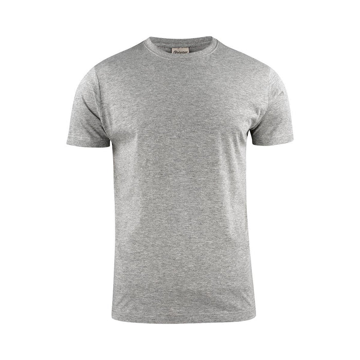 Men's Printer 160 Tee - A grey men's t-shirt with a classic crew neckline and short sleeves, featuring a branding logo.