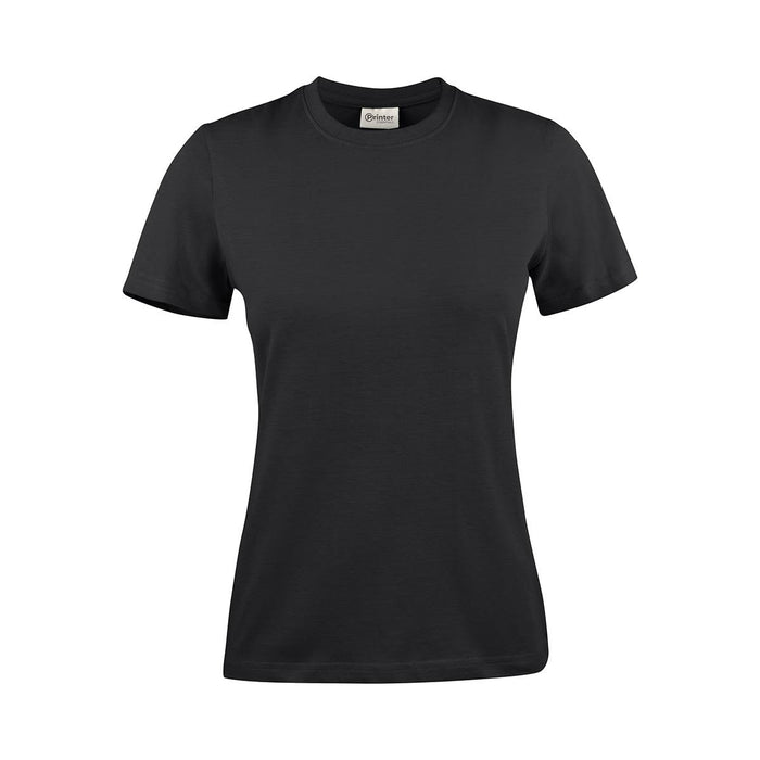 Women's Printer 160 Tee - A black women's t-shirt with short sleeves and a round neckline. The shirt has a logo on it.