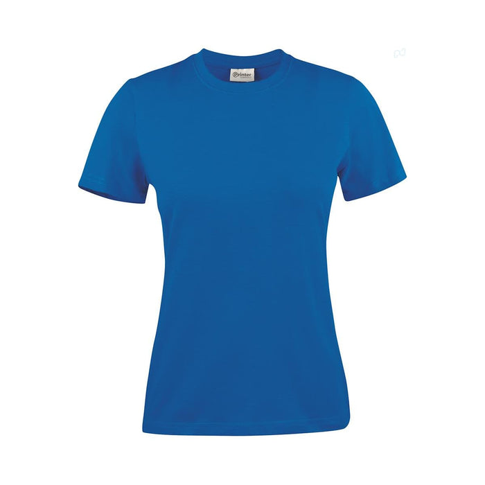 Women's Printer 160 Tee - A bright blue women's t-shirt with short sleeves and a round neckline, featuring a logo on the label.