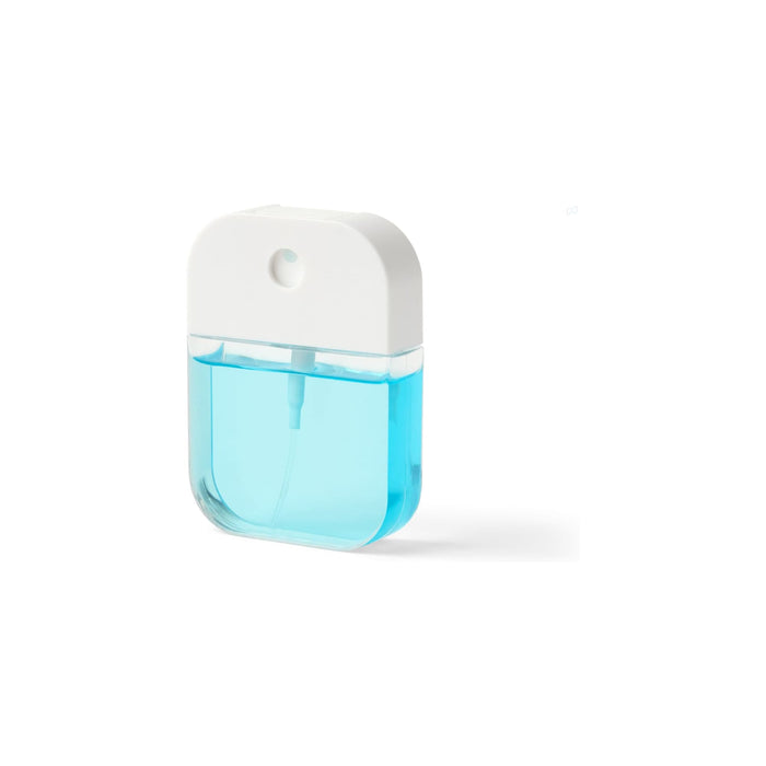 Scented 35ml Spray Sanitiser - A 35ml spray sanitiser with a clear body and a white cap, filled with blue liquid. It features a logo on the top.