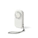 Mini Pocket Fan - A white mini pocket fan with a grey wrist strap. The fan features a circular grille for airflow.