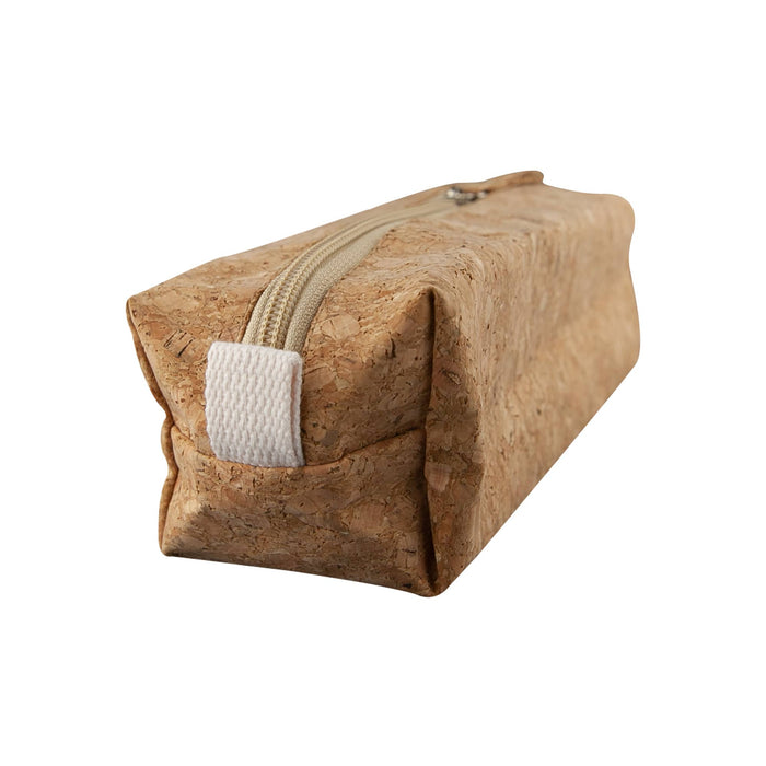 Cork Pencil Case - A cork pencil case with a cream zipper, featuring a textured natural cork exterior.
