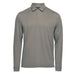 Men's Nevada L/S Micro Pique Polo - A men's long-sleeve polo in grey with a collar and three buttons, featuring a logo on the side.