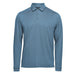 Men's Nevada L/S Micro Pique Polo - A long-sleeve micro pique polo in a blue-grey shade, featuring a collar and three-button placket. It has a logo.