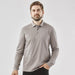 Men's Nevada L/S Micro Pique Polo - A long-sleeved grey men's polo shirt with a collar and buttons, featuring a logo.