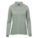 Women's Nevada L/S Micro Pique Polo - A long-sleeve polo shirt in a soft green shade, featuring a collar and a button placket. The shirt has a logo.