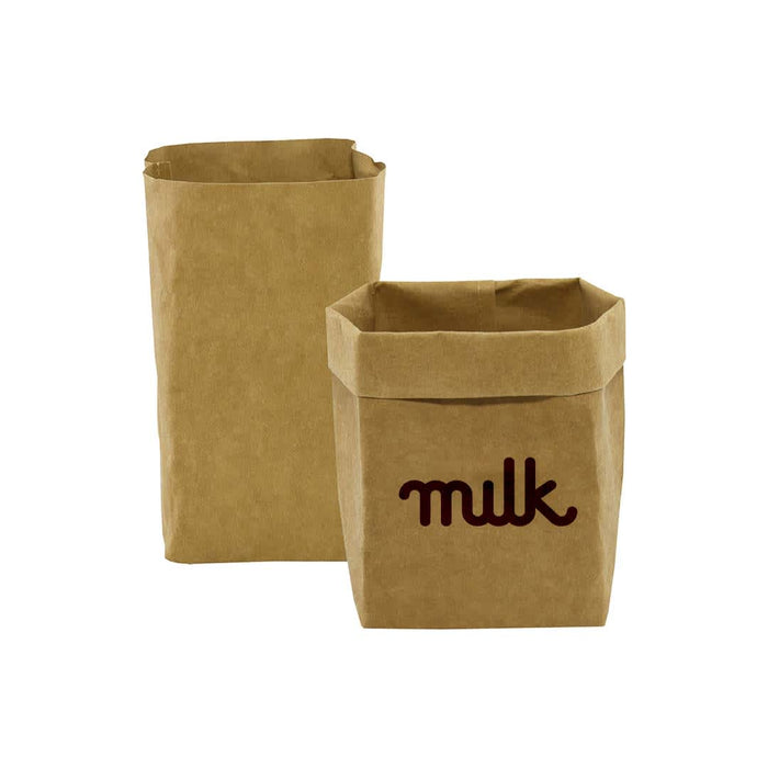 Sewo Kraft Paper Storage Bag – Medium - Two medium-sized kraft paper storage bags in brown, featuring a foldover top and a branding logo.
