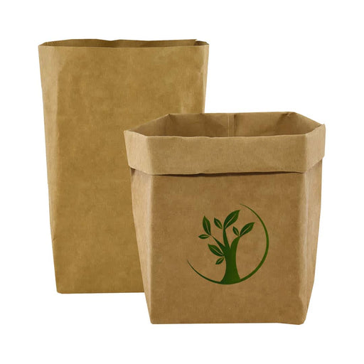 Sewo Kraft Paper Storage Bag – Extra Large - A kraft paper storage bag in brown with a green logo, featuring a foldable design and square shape.
