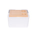 11L Premium Cooler Box - A white cooler box with a wooden lid featuring two drink holders and a smooth design, including a logo.