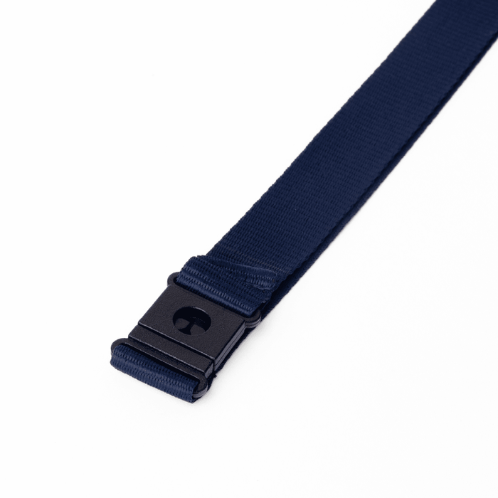 Express Flat Ribbed Lanyard - 20mm - A navy blue flat ribbed lanyard with a black plastic clip and a logo. Suitable for exhibitions and events.
