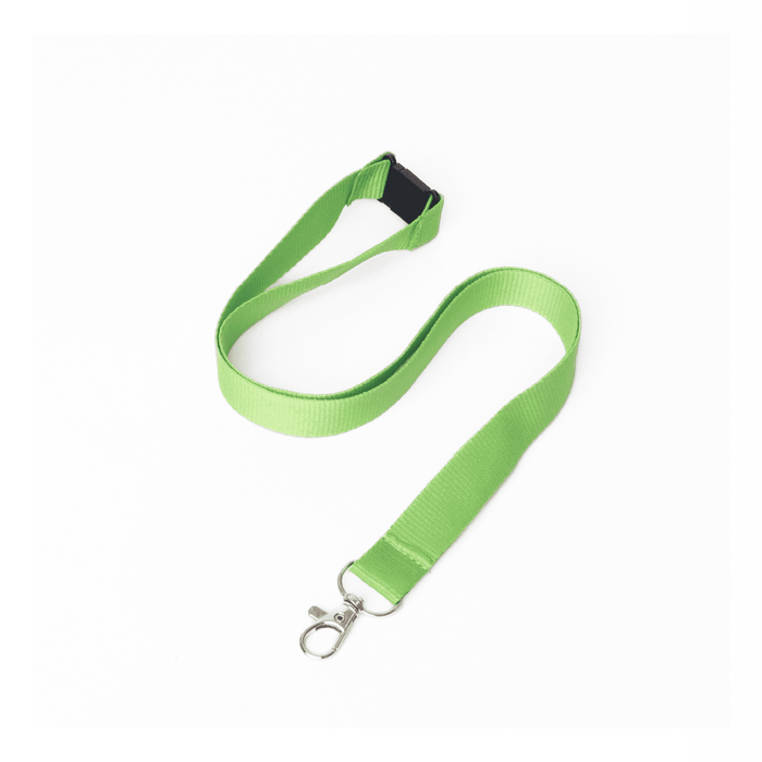 Express Flat Ribbed Lanyard - 20mm - A green flat ribbed lanyard with a detachable clip and a black plastic buckle.