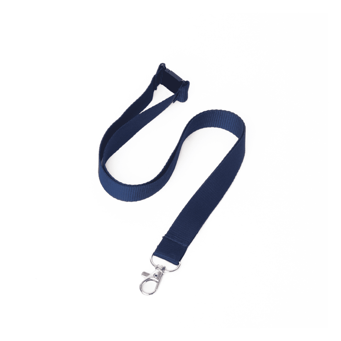 Express Flat Ribbed Lanyard - 20mm - A navy blue flat ribbed lanyard with a clip at one end and a buckle attachment.